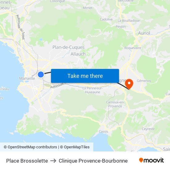 Place Brossolette to Clinique Provence-Bourbonne map