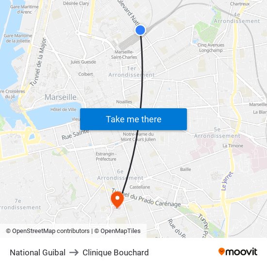 National Guibal to Clinique Bouchard map