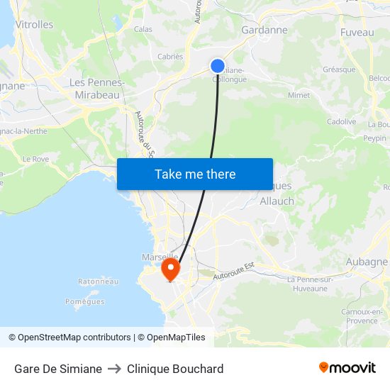 Gare De Simiane to Clinique Bouchard map