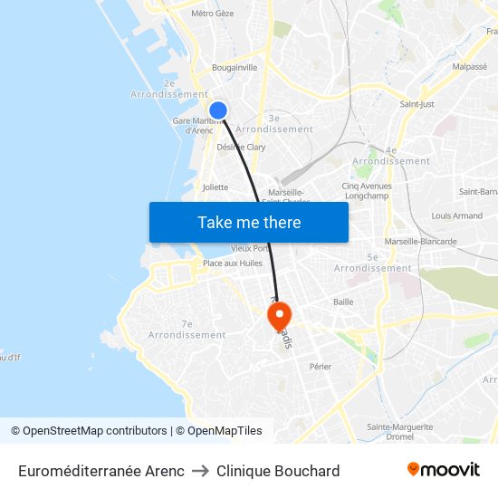 Euroméditerranée Arenc to Clinique Bouchard map