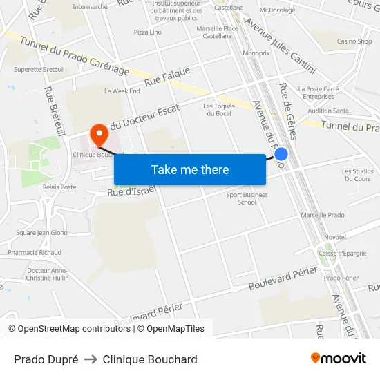 Prado Dupré to Clinique Bouchard map