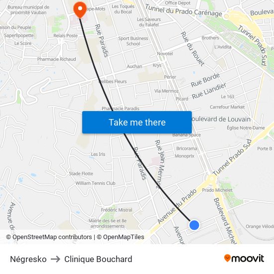 Négresko to Clinique Bouchard map