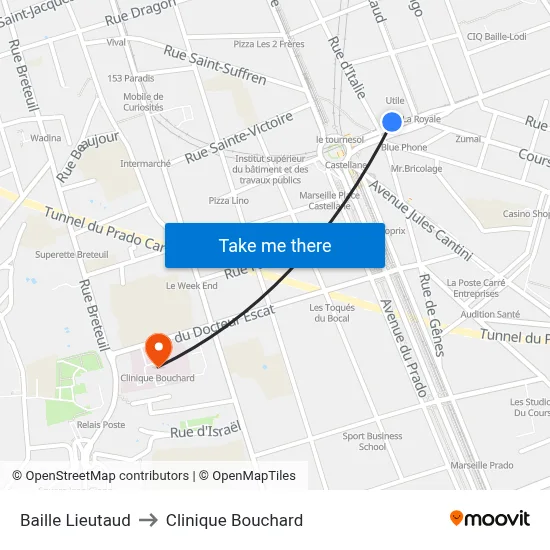 Baille Lieutaud to Clinique Bouchard map