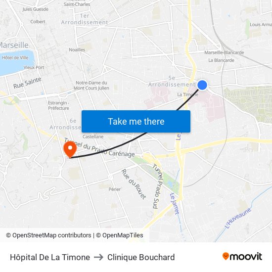 Hôpital De La Timone to Clinique Bouchard map