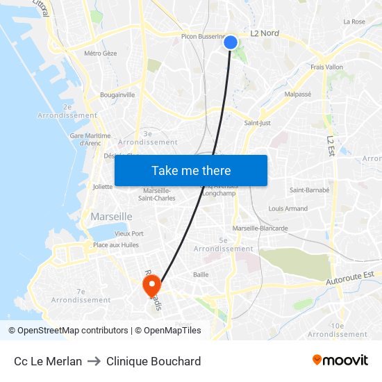 Cc Le Merlan to Clinique Bouchard map