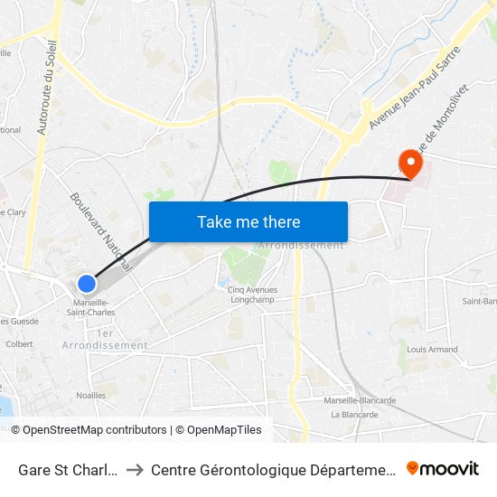 Gare St Charles to Centre Gérontologique Départemental map