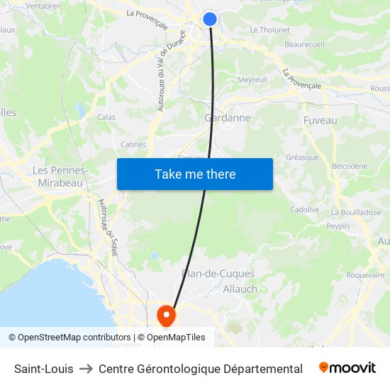 Saint-Louis to Centre Gérontologique Départemental map