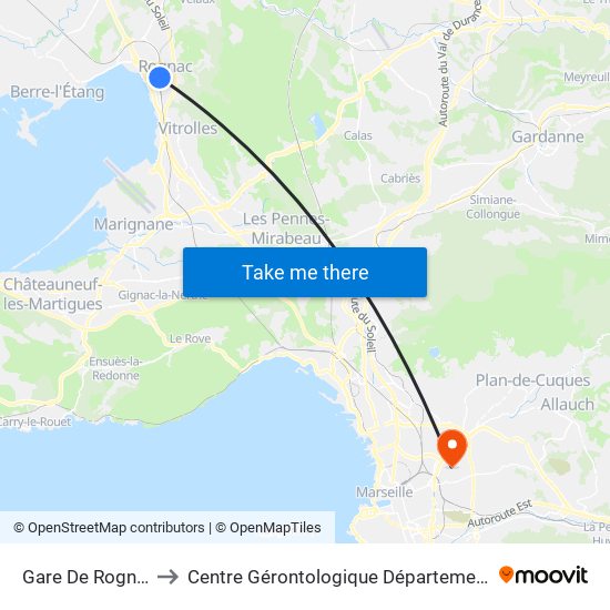 Gare De Rognac to Centre Gérontologique Départemental map