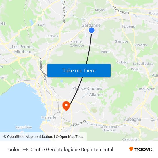 Toulon to Centre Gérontologique Départemental map