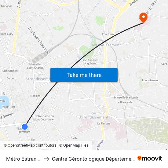 Métro Estrangin to Centre Gérontologique Départemental map