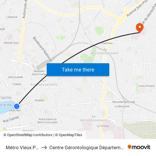 Vieux Port to Centre Gérontologique Départemental map