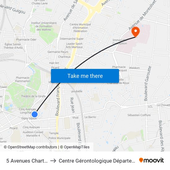 5 Avenues Chartreux to Centre Gérontologique Départemental map