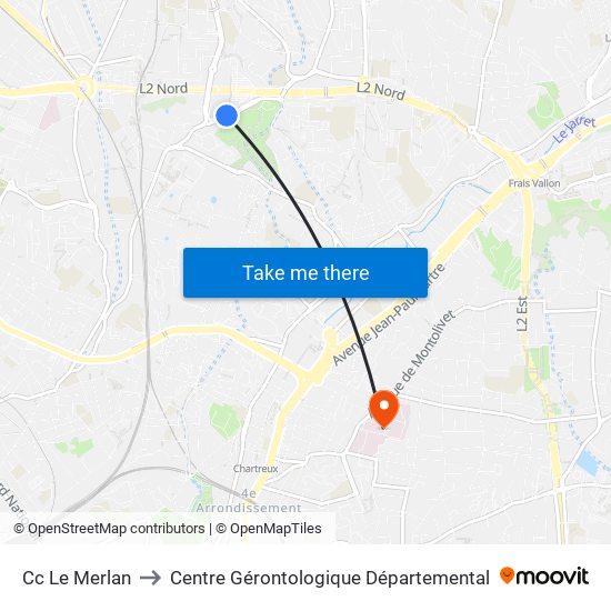 Cc Le Merlan to Centre Gérontologique Départemental map