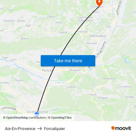 Aix-En-Provence to Forcalquier map