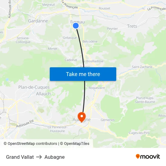 Grand Vallat to Aubagne map