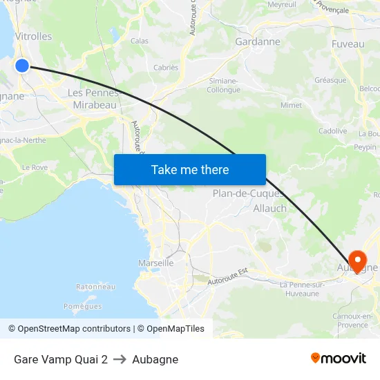 Gare Vamp Quai 2 to Aubagne map
