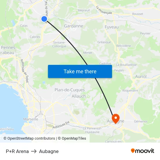 P+R Arena to Aubagne map