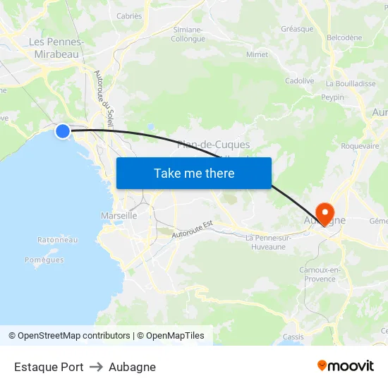 Estaque Port to Aubagne map