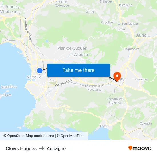 Clovis Hugues to Aubagne map