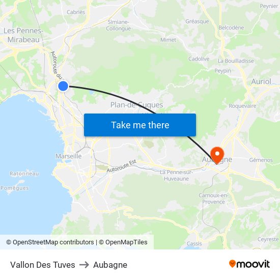 Vallon Des Tuves to Aubagne map