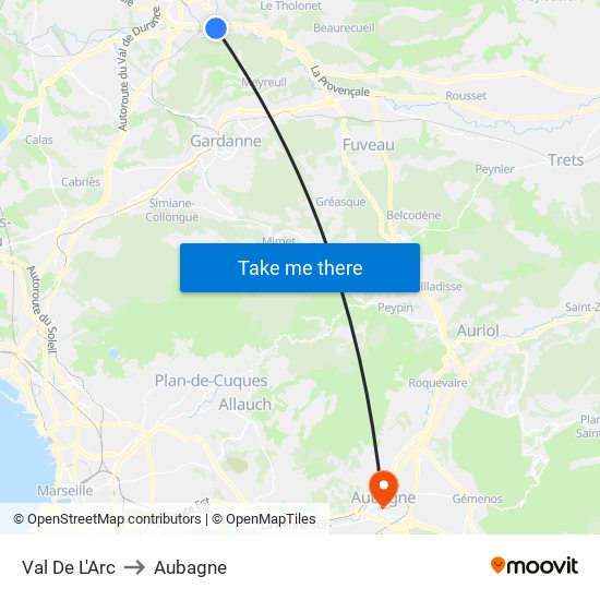 Val De L'Arc to Aubagne map