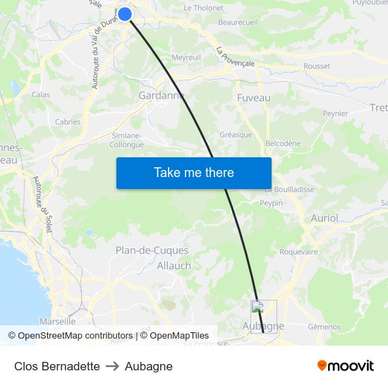 Clos Bernadette to Aubagne map