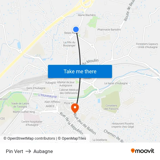 Pin Vert to Aubagne map