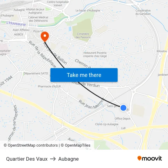 Quartier Des Vaux to Aubagne map