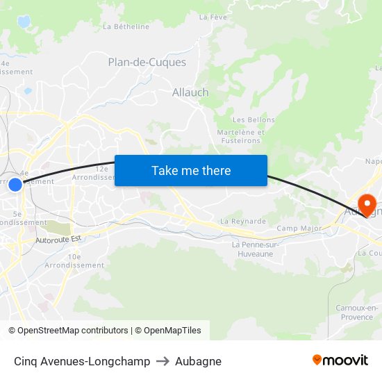 Cinq Avenues-Longchamp to Aubagne map