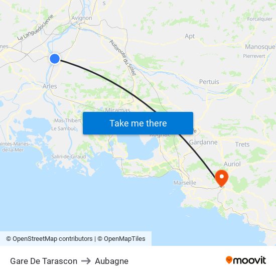 Gare De Tarascon to Aubagne map