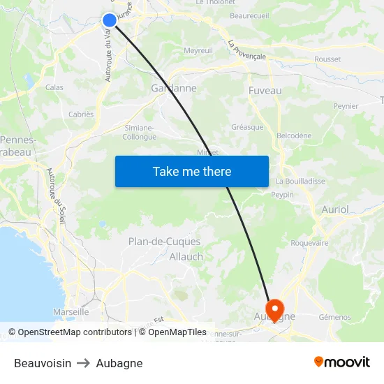 Beauvoisin to Aubagne map
