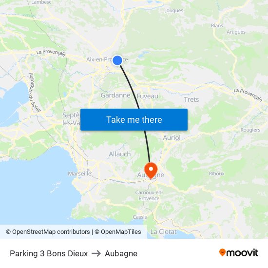 Parking 3 Bons Dieux to Aubagne map