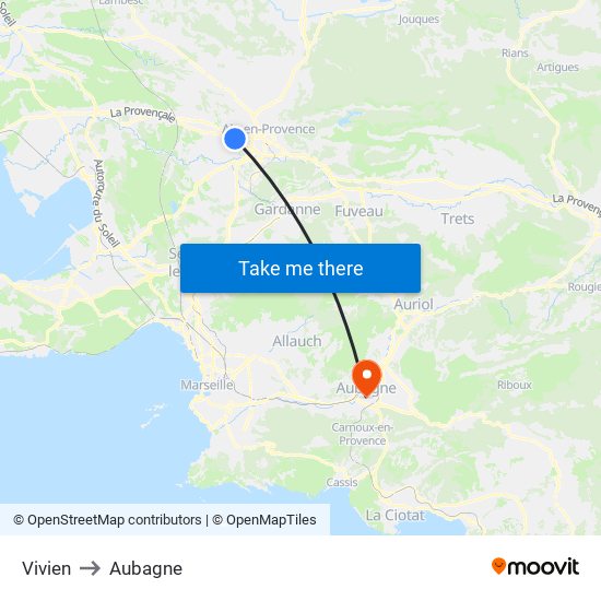 Vivien to Aubagne map