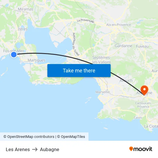 Les Arenes to Aubagne map