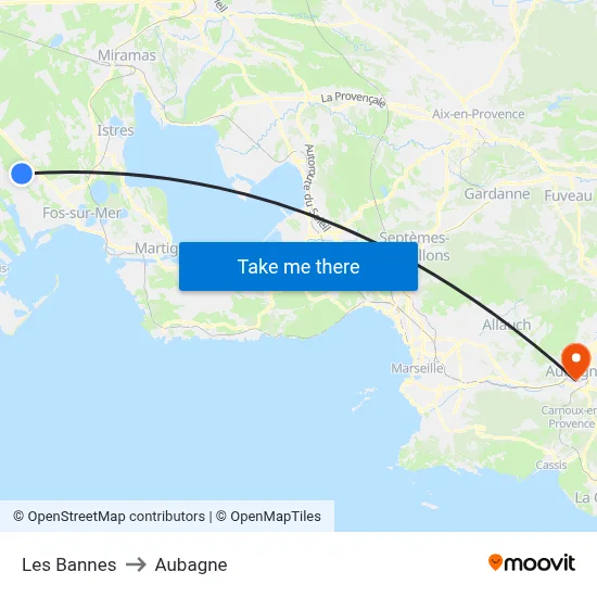 Les Bannes to Aubagne map