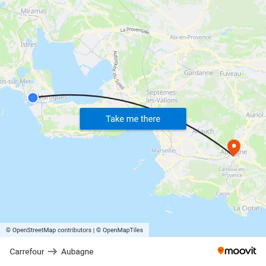 Carrefour to Aubagne map