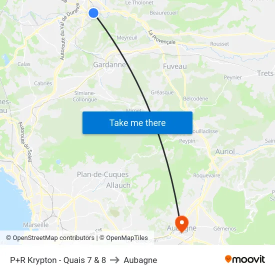 P+R Krypton - Quais 7 & 8 to Aubagne map
