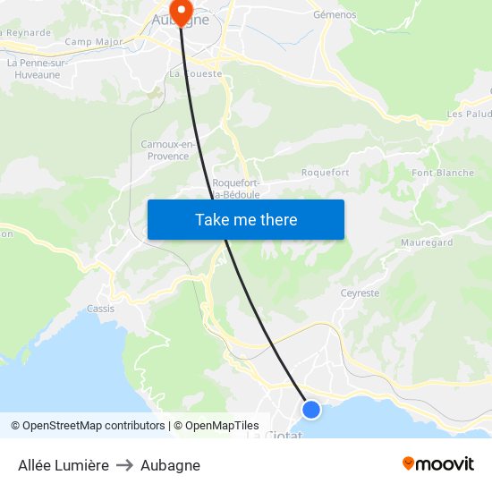 Allée Lumière to Aubagne map
