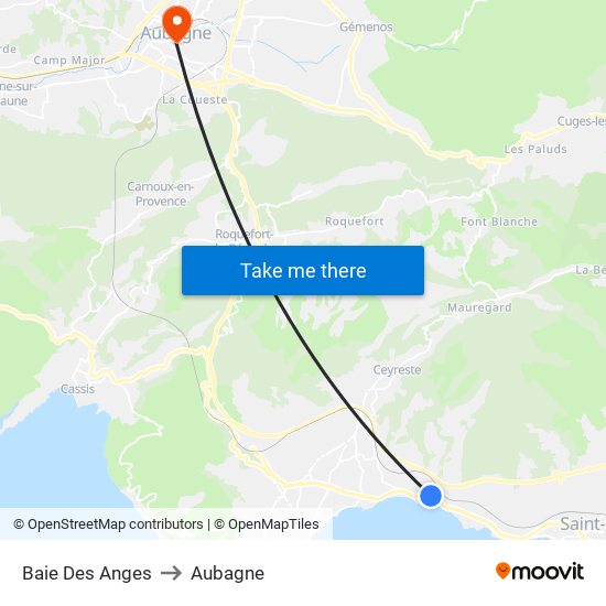 Baie Des Anges to Aubagne map