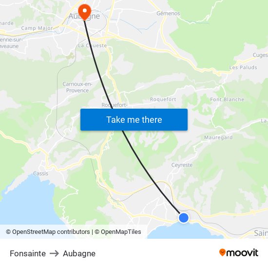 Fonsainte to Aubagne map