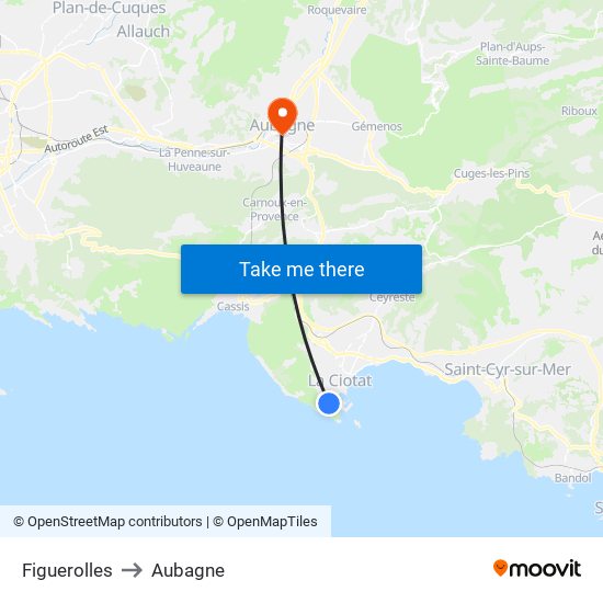 Figuerolles to Aubagne map