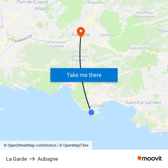 La Garde to Aubagne map
