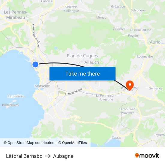Littoral Bernabo to Aubagne map