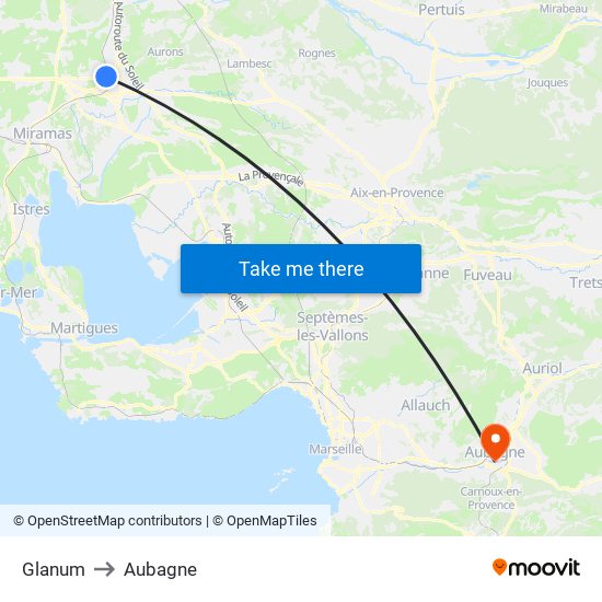 Glanum to Aubagne map