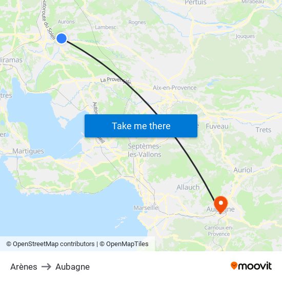 Arènes to Aubagne map