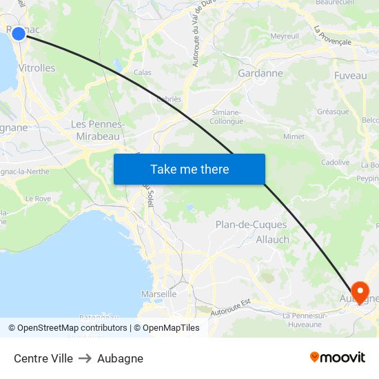 Centre Ville to Aubagne map