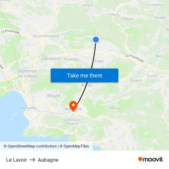 Le Lavoir to Aubagne map