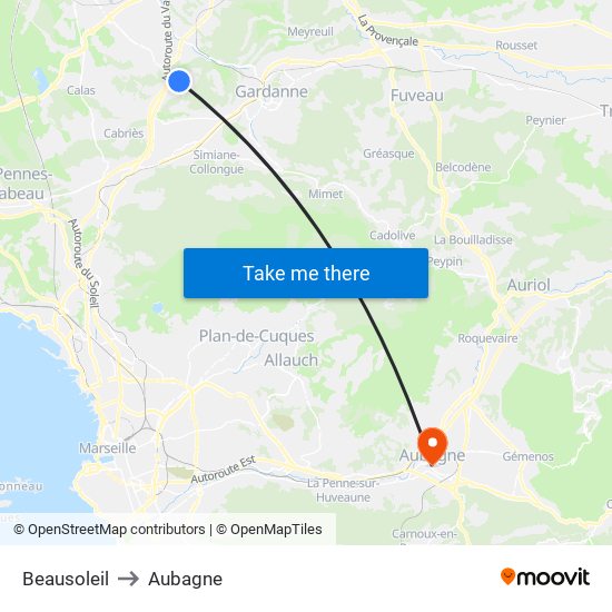 Beausoleil to Aubagne map