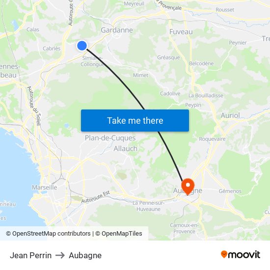 Jean Perrin to Aubagne map