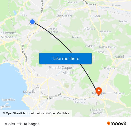 Violet to Aubagne map